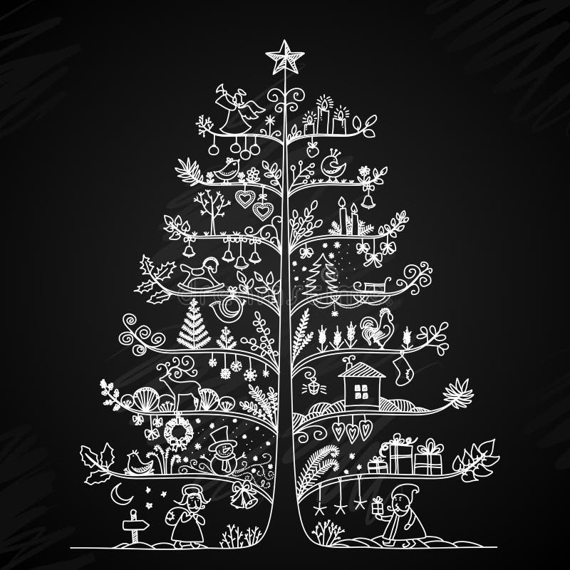 Ilustração bonito de uma árvore de Natal no estilo retro ilustração stock Ilustração bonito de uma árvore de Natal no estilo retro ilustração stock