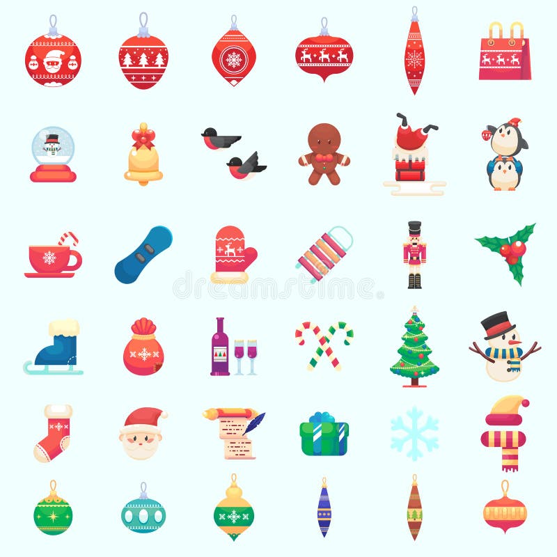 Ilustração colorida do vetor liso da ilustração dos ícones do xmas do ano novo do Natal no estilo liso ilustração royalty free Ilustração colorida do vetor liso da ilustração dos ícones do xmas do ano novo do Natal no estilo liso ilustração royalty free
