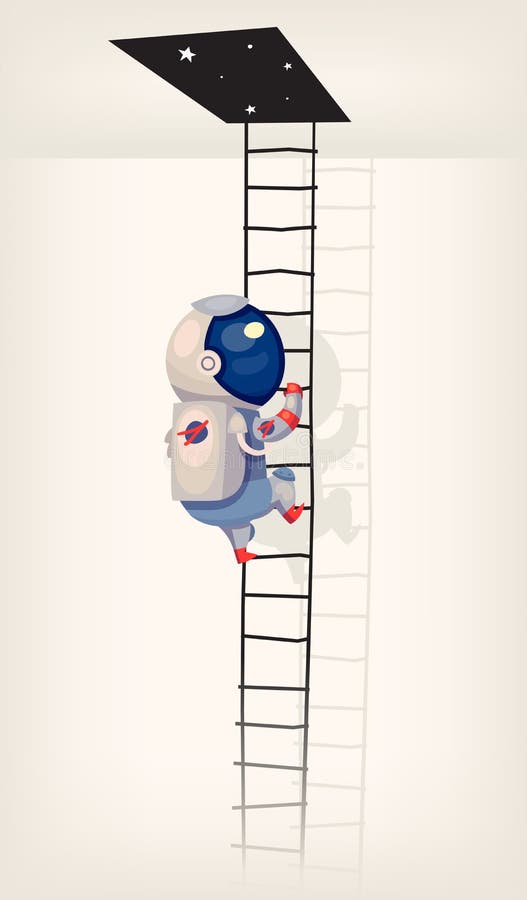 Ilustração com um astronauta que obtém no espaço pela escada ilustração royalty free Ilustração com um astronauta que obtém no espaço pela escada ilustração royalty free