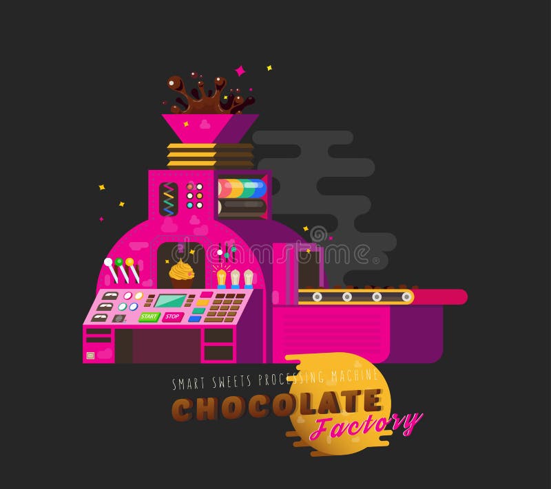Ilustração cor-de-rosa do vetor da fábrica do chocolate ilustração stock Ilustração cor-de-rosa do vetor da fábrica do chocolate ilustração stock