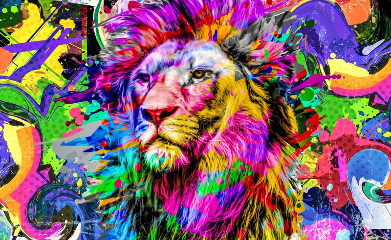 Ilustração criativa abstrata com leão colorido