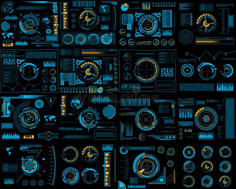 Ilustração criativa do vetor do grupo de elementos da relação de HUD, infographics Sci Fi isolado em futurista transparente ilustração royalty free Ilustração criativa do vetor do grupo de elementos da relação de HUD, infographics Sci Fi isolado em futurista transparente ilustração royalty free