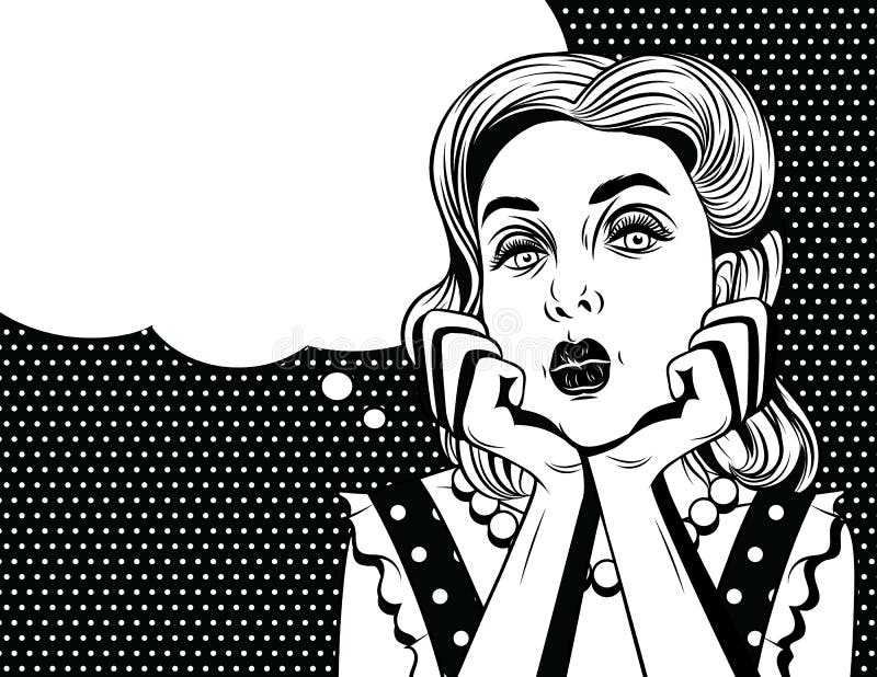 A ilustração cômica do estilo do pop art do vetor de uma jovem mulher bonita é furada ilustração royalty free A ilustração cômica do estilo do pop art do vetor de uma jovem mulher bonita é furada ilustração royalty free