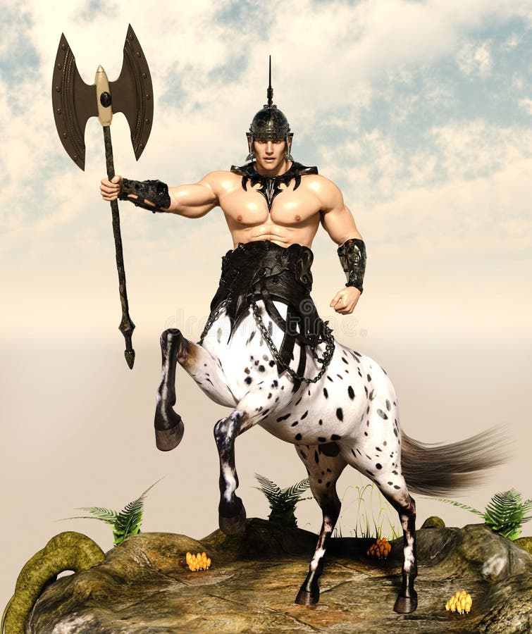 3D illustration of a a centaur with axe and armor ready for battle. 3D illustration of a a centaur with axe and armor ready for battle.