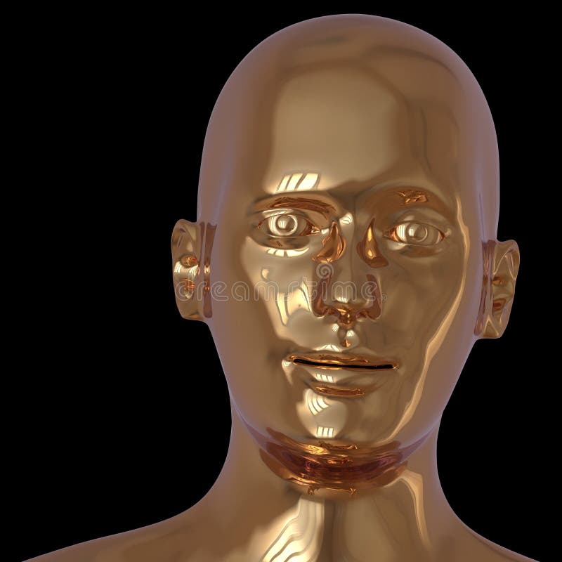 ilustração 3d do retrato disparado principal dourado da única cara do homem do ferro ilustração royalty free ilustração 3d do retrato disparado principal dourado da única cara do homem do ferro ilustração royalty free