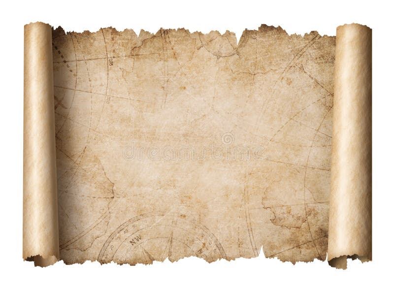 Old treasure map scroll isolated on white 3d illustration. Old treasure map scroll isolated on white 3d illustration
