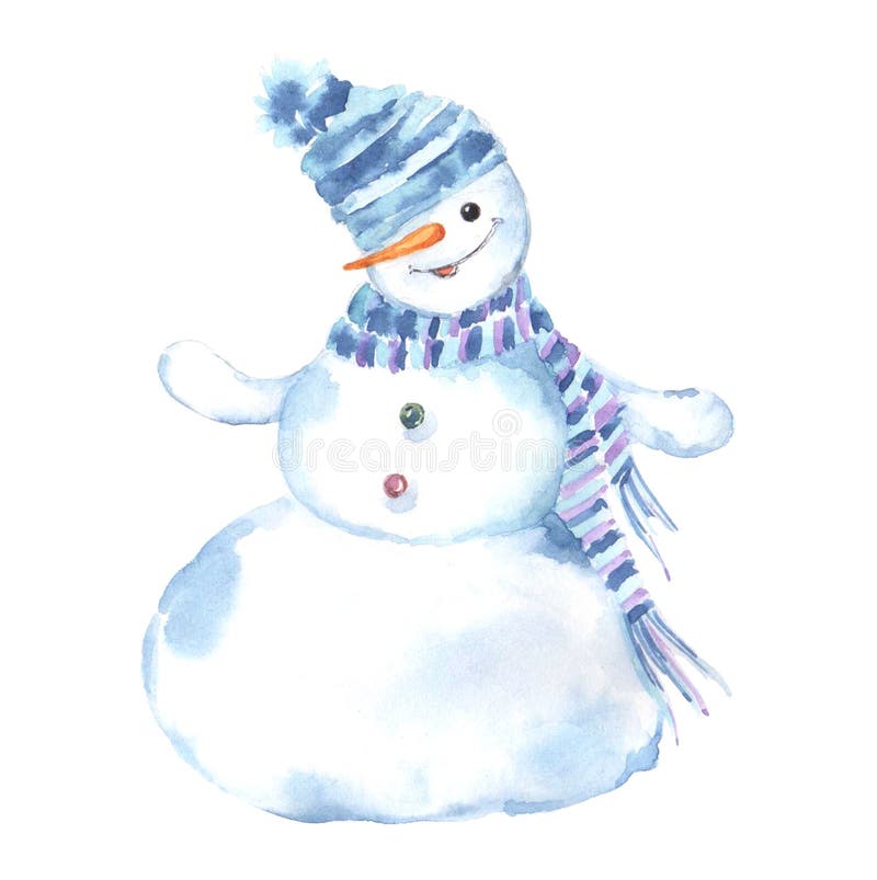 Ilustração da aquarela de um boneco de neve em um fundo branco ilustração do vetor Ilustração da aquarela de um boneco de neve em um fundo branco ilustração do vetor