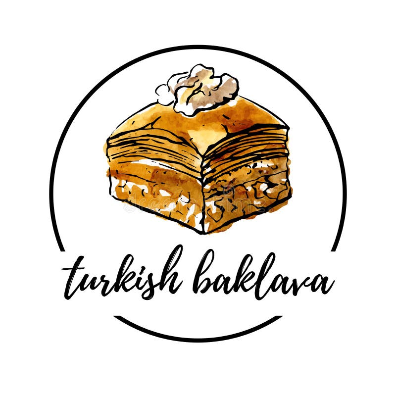 Ilustração da aquarela do vetor com baklava da noz ilustração do vetor Ilustração da aquarela do vetor com baklava da noz ilustração do vetor