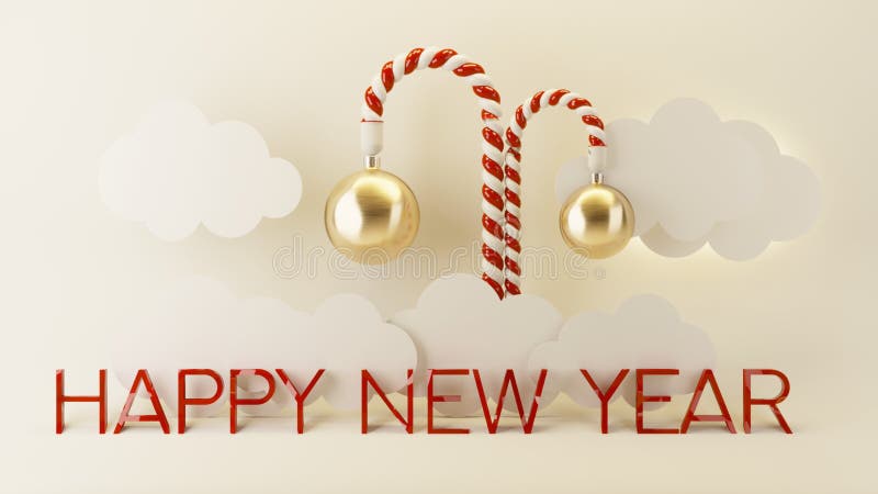 Ilustração da fantasia do ano novo Doces e bolas do Natal nas nuvens e no céu festivo ilustração do vetor Ilustração da fantasia do ano novo Doces e bolas do Natal nas nuvens e no céu festivo ilustração do vetor