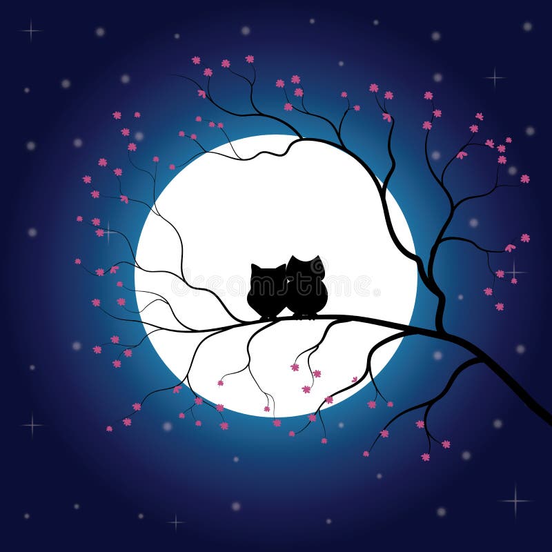 Ilustração da Lua cheia do vetor com estrelas e árvores ilustração stock Ilustração da Lua cheia do vetor com estrelas e árvores ilustração stock