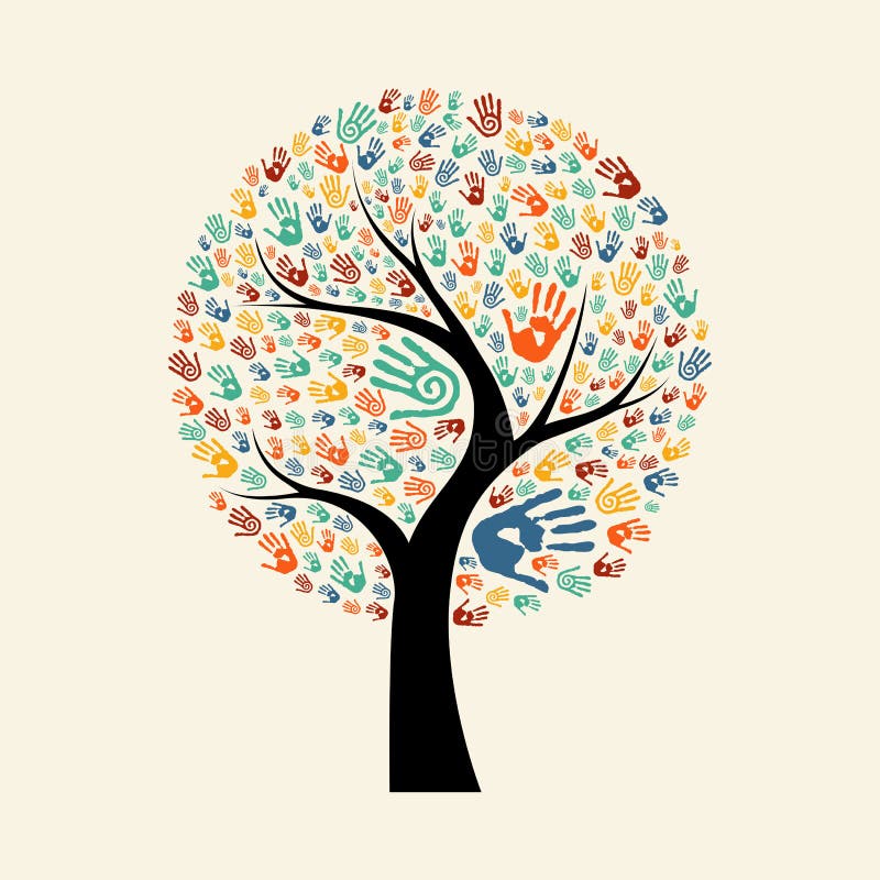 Tree hands of colorful diverse community. concept illustration for social help concept, charity or group work. EPS10 vector. Tree hands of colorful diverse community. concept illustration for social help concept, charity or group work. EPS10 vector.