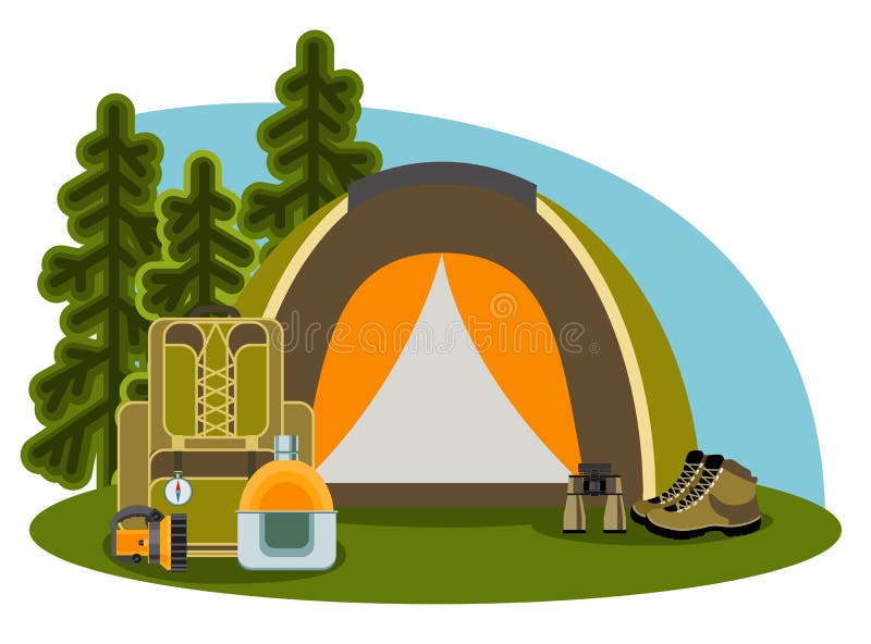 Ilustração de acampamento gráfica no estilo liso ilustração royalty free Ilustração de acampamento gráfica no estilo liso ilustração royalty free