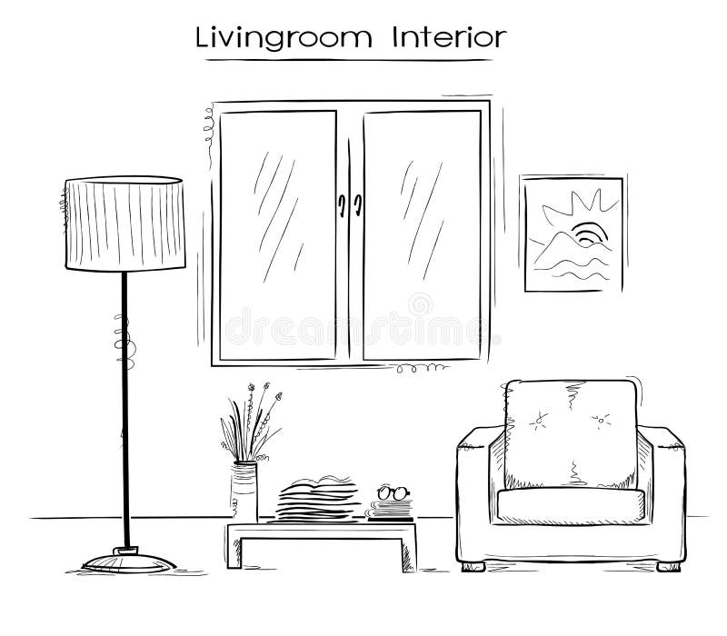 Ilustração de cor esboçado do interior do quarto Drawi da mão do vetor ilustração do vetor Ilustração de cor esboçado do interior do quarto Drawi da mão do vetor ilustração do vetor