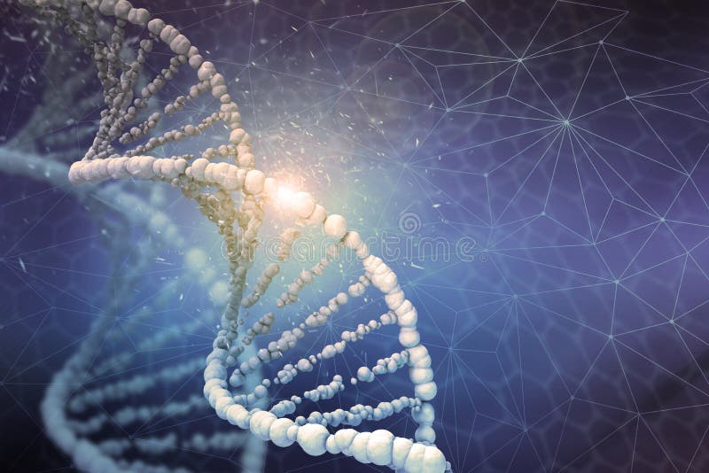 DNA helix. Human genome research. Genetic modification. Biotechnology of future in 3D illustration. DNA helix. Human genome research. Genetic modification. Biotechnology of future in 3D illustration