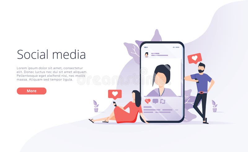 A ilustração de mercado do conceito do vetor dos meios sociais, a mulher feliz e os homens dão como o comentário em social para a ilustração do vetor A ilustração de mercado do conceito do vetor dos meios sociais, a mulher feliz e os homens dão como o comentário em social para a ilustração do vetor