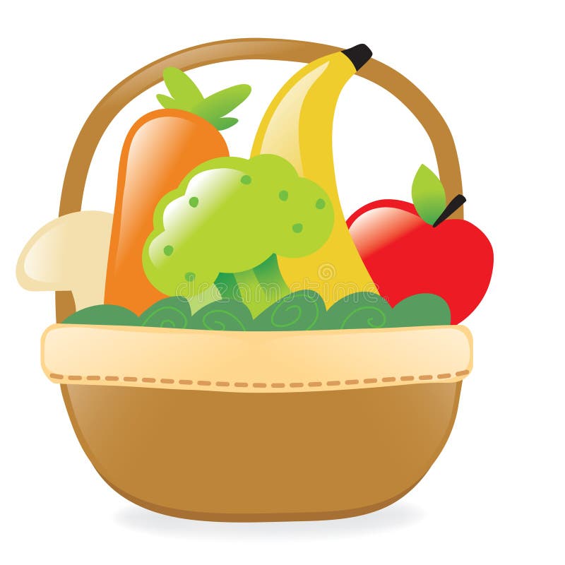 Frutos frescos e vegetarianos em uma cesta ilustração royalty free Frutos frescos e vegetarianos em uma cesta ilustração royalty free