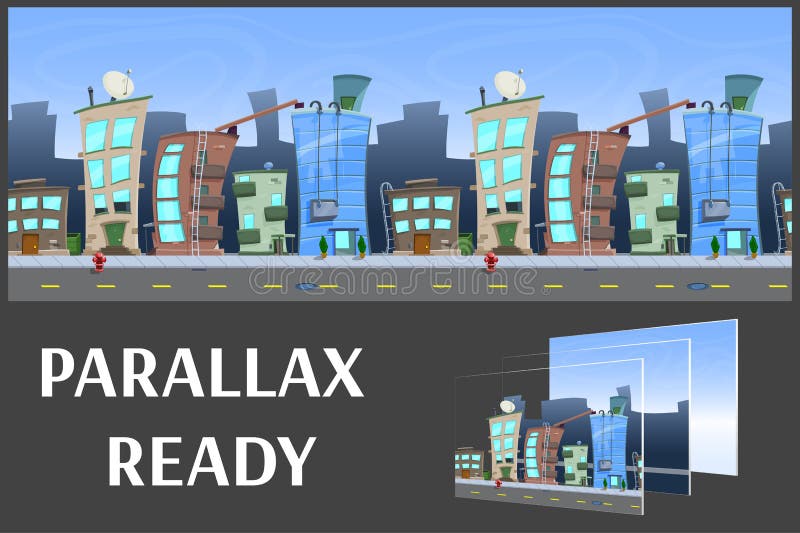 Ilustração de uma paisagem da cidade, com construções e estrada, fundo infinito do vetor com camadas separadas ilustração do vetor Ilustração de uma paisagem da cidade, com construções e estrada, fundo infinito do vetor com camadas separadas ilustração do vetor
