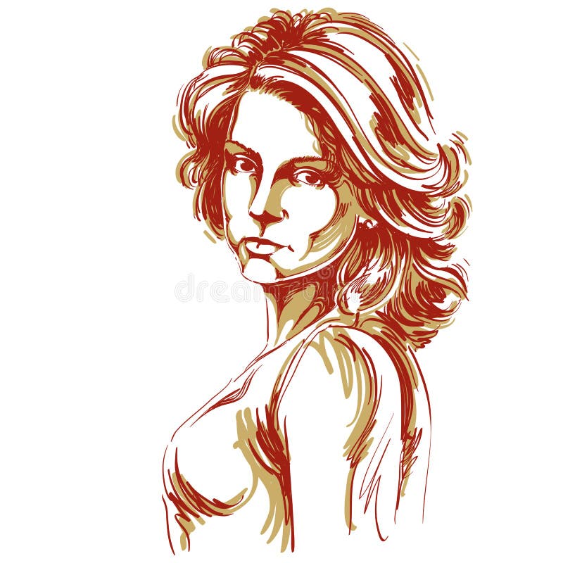 Ilustração desenhado à mão do vetor da mulher segura bonita Cre ilustração stock Ilustração desenhado à mão do vetor da mulher segura bonita Cre ilustração stock