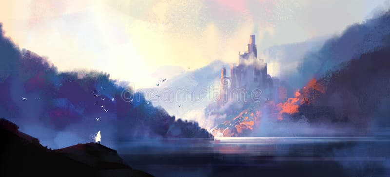 Ilustração digital do castelo medieval estilo fantasia