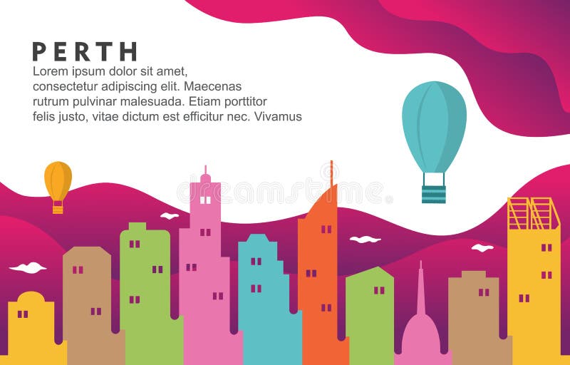 Ilustração dinâmica do fundo da skyline da arquitetura da cidade da construção da cidade de Perth Austrália ilustração do vetor Ilustração dinâmica do fundo da skyline da arquitetura da cidade da construção da cidade de Perth Austrália ilustração do vetor