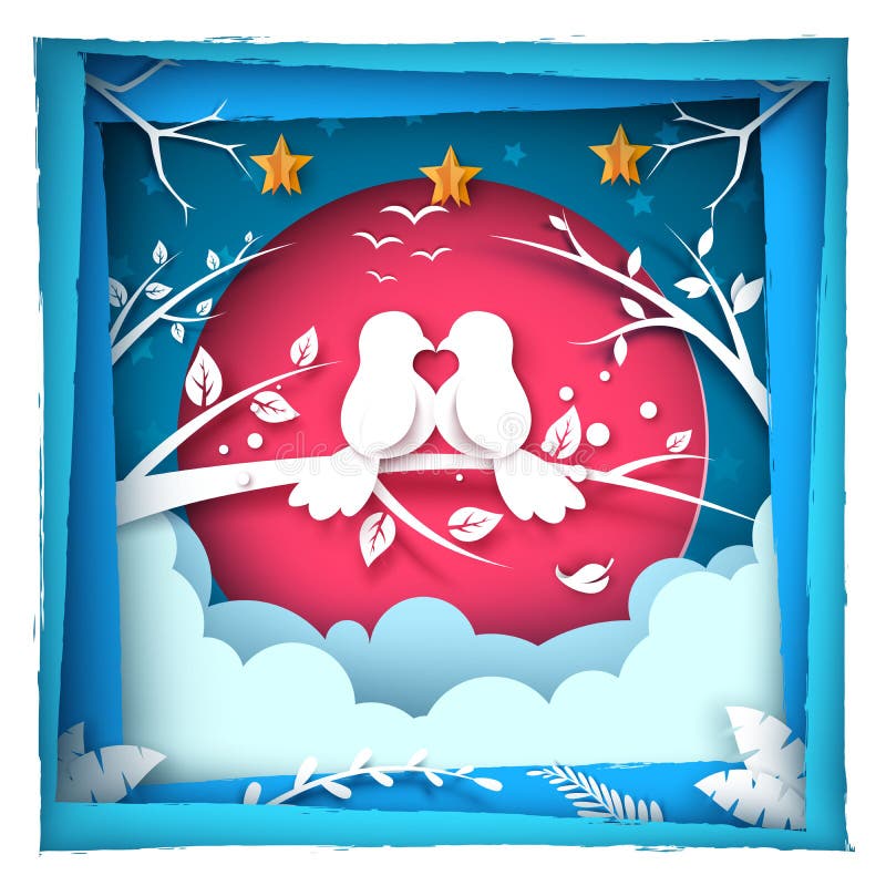 Ilustração do amor do pássaro Paisagem de Paer ilustração stock Ilustração do amor do pássaro Paisagem de Paer ilustração stock