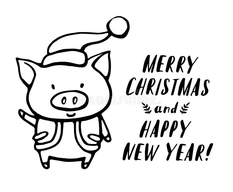 Ilustração do caráter engraçado do porco na roupa de Santa Ilustração tirada mão do grupo do vetor Cartão de Natal, cartaz, t ilustração stock Ilustração do caráter engraçado do porco na roupa de Santa Ilustração tirada mão do grupo do vetor Cartão de Natal, cartaz, t ilustração stock