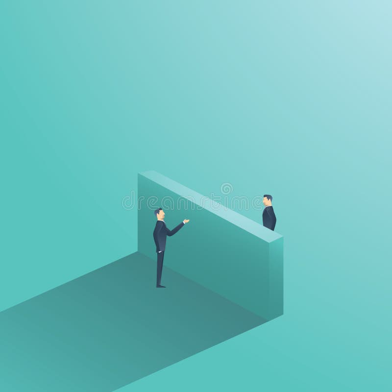 Ilustração do conceito do vetor da negociação do negócio com o homem de negócios dois que tem a conversação sobre a parede Símbol ilustração stock Ilustração do conceito do vetor da negociação do negócio com o homem de negócios dois que tem a conversação sobre a parede Símbol ilustração stock