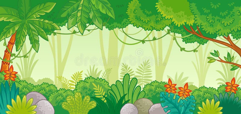 Ilustração do fundo com selva Natureza africana em um estilo dos desenhos animados ilustração royalty free Ilustração do fundo com selva Natureza africana em um estilo dos desenhos animados ilustração royalty free