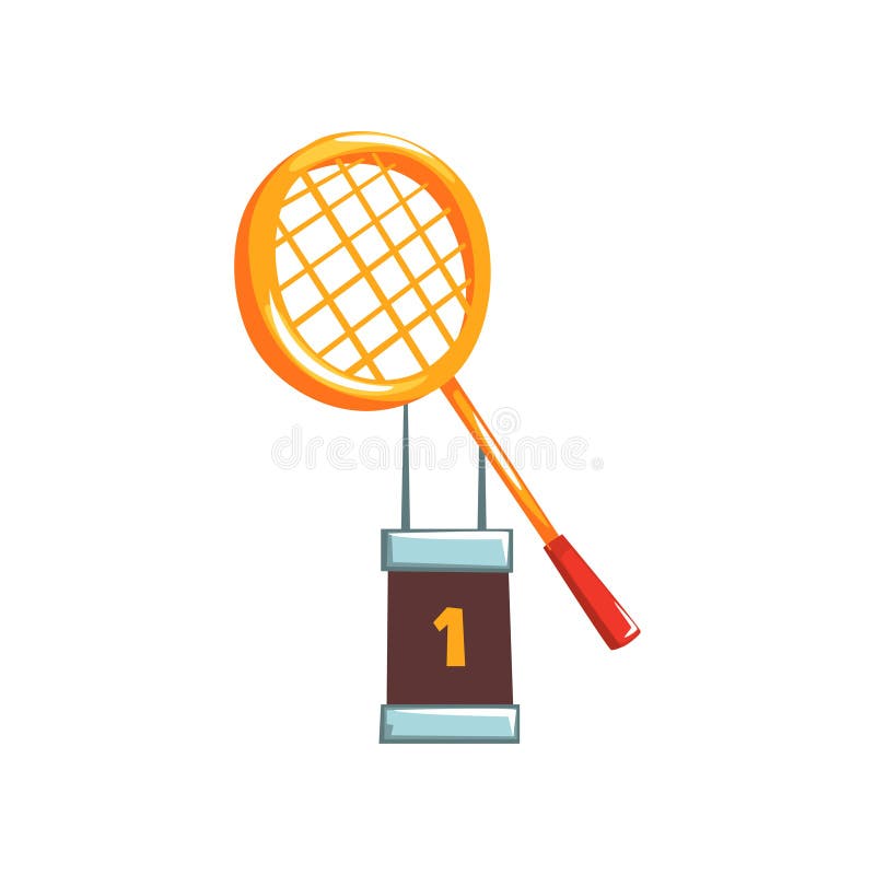 Ilustração do troféu dourado do campeão com raquete de tênis Copo do ` s do vencedor da competição de esporte no estilo liso dos ilustração do vetor Ilustração do troféu dourado do campeão com raquete de tênis Copo do ` s do vencedor da competição de esporte no estilo liso dos ilustração do vetor