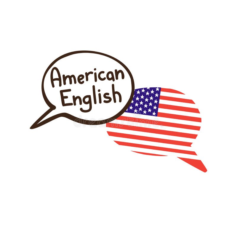 A ilustração do vetor com discurso tirado duas mãos da garatuja borbulha com uma bandeira nacional dos EUA e da inscrição escrita ilustração royalty free