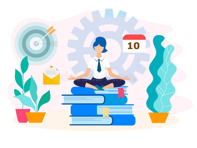 Ilustração do vetor do conceito do autocontrole e da paz de espírito no trabalho ilustração stock Ilustração do vetor do conceito do autocontrole e da paz de espírito no trabalho ilustração stock