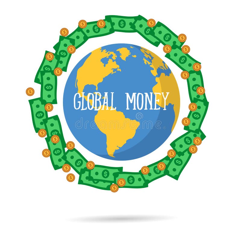 Ilustração do vetor do conceito global de transferência de dinheiro ilustração stock Ilustração do vetor do conceito global de transferência de dinheiro ilustração stock