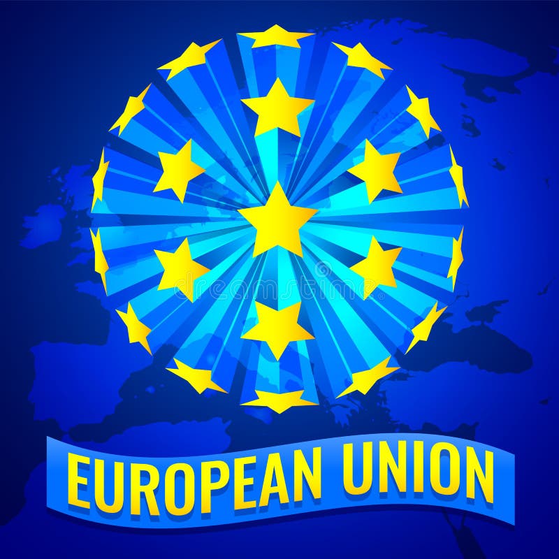 Ilustração do vetor da bandeira da União Europeia com mapa de Europa ilustração royalty free Ilustração do vetor da bandeira da União Europeia com mapa de Europa ilustração royalty free
