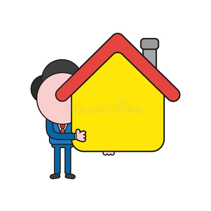 Ilustração do vetor da casa da terra arrendada do caráter do homem de negócios colo ilustração stock Ilustração do vetor da casa da terra arrendada do caráter do homem de negócios colo ilustração stock