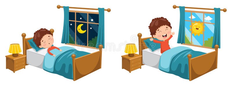 Ilustração do vetor da criança que dorme e que acorda