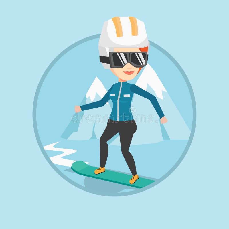 Ilustração do vetor da snowboarding da jovem mulher ilustração royalty free Ilustração do vetor da snowboarding da jovem mulher ilustração royalty free