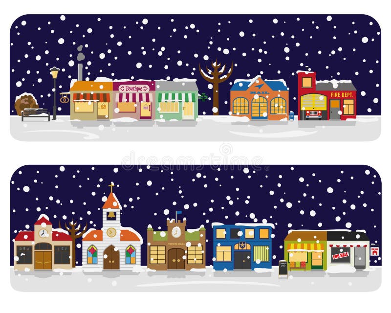 Ilustração do vetor da vizinhança de Main Street da vila do inverno