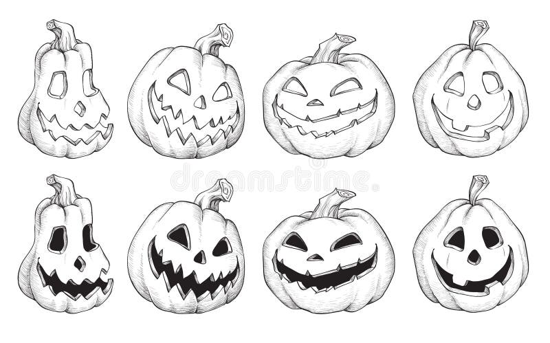 Ilustração vetorial de abóboras de Halloween a preto e branco ilustração do vetor