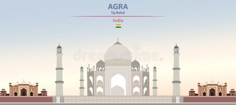 Ilustração do vetor de Taj Mahal em Agra no fundo bonito do dia do inclinação colorido ilustração stock Ilustração do vetor de Taj Mahal em Agra no fundo bonito do dia do inclinação colorido ilustração stock