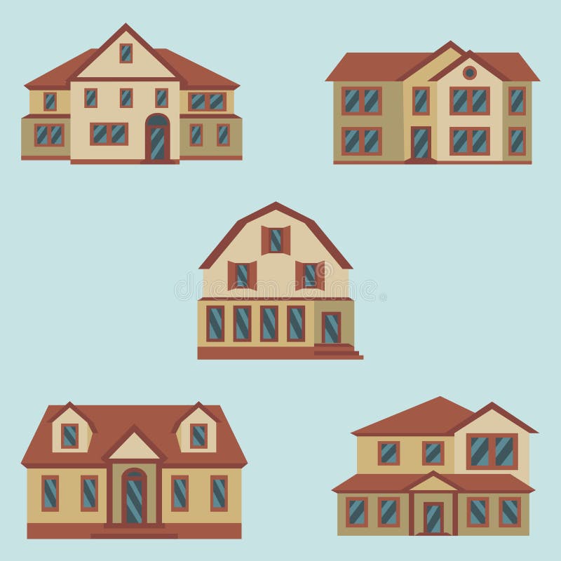 Ilustração do vetor de ícones ajustados da casa da cor