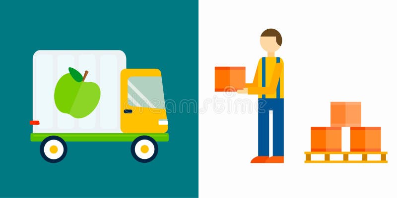 Ilustração do vetor do caminhão dos frutos da exportação da importação ilustração royalty free Ilustração do vetor do caminhão dos frutos da exportação da importação ilustração royalty free