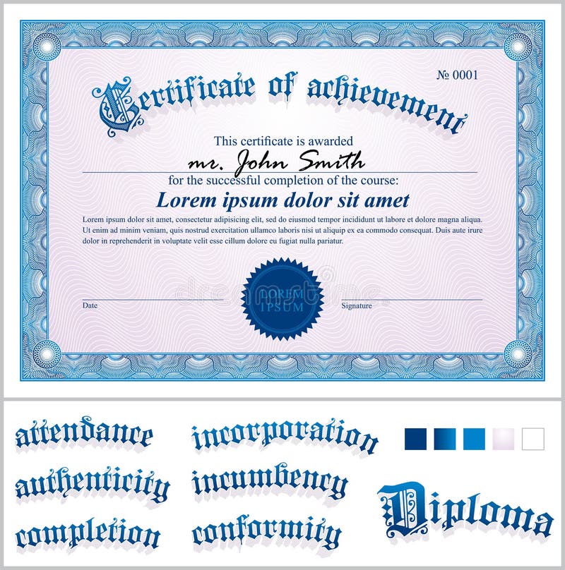 Ilustração vetorial de certificado azul. Modelo ilustração do vetor