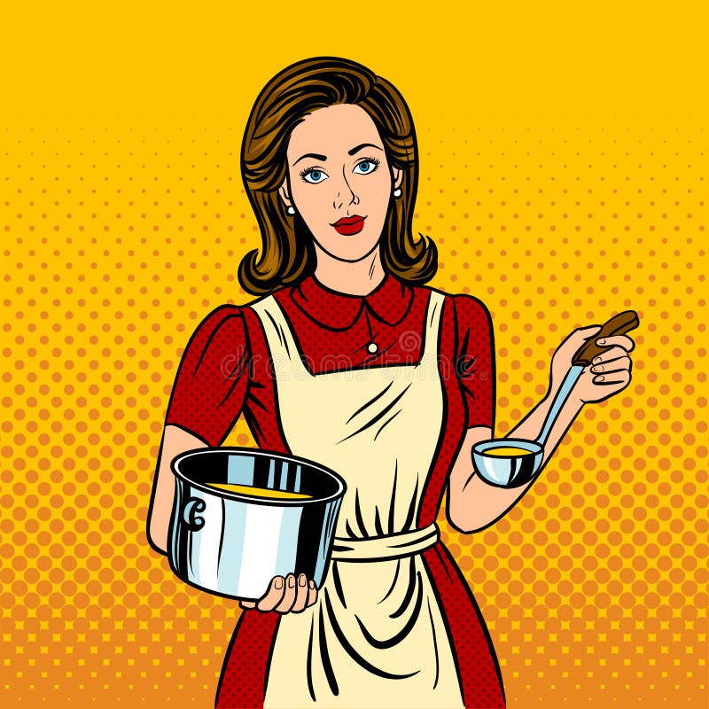 Ilustração do vetor do estilo do pop art da mulher da dona de casa ilustração do vetor Ilustração do vetor do estilo do pop art da mulher da dona de casa ilustração do vetor