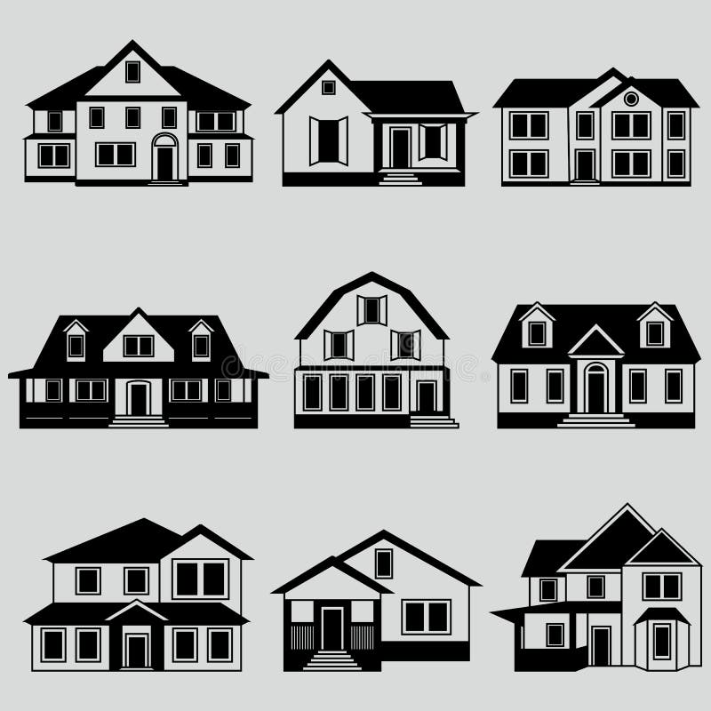 Ilustração do vetor do grupo do preto do ícone das casas
