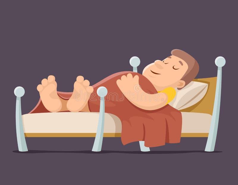 Ilustração do vetor do projeto dos desenhos animados do descanso da cobertura da noite do resto de cama do homem do sono ilustração do vetor Ilustração do vetor do projeto dos desenhos animados do descanso da cobertura da noite do resto de cama do homem do sono ilustração do vetor