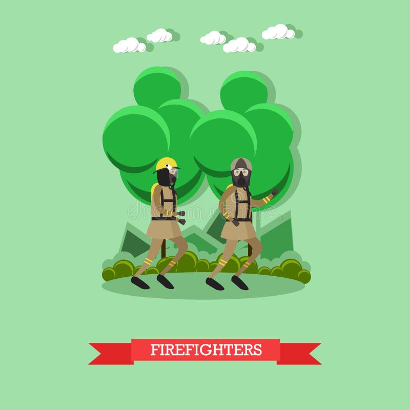 Ilustração do vetor dos sapadores-bombeiros no estilo liso ilustração stock Ilustração do vetor dos sapadores-bombeiros no estilo liso ilustração stock