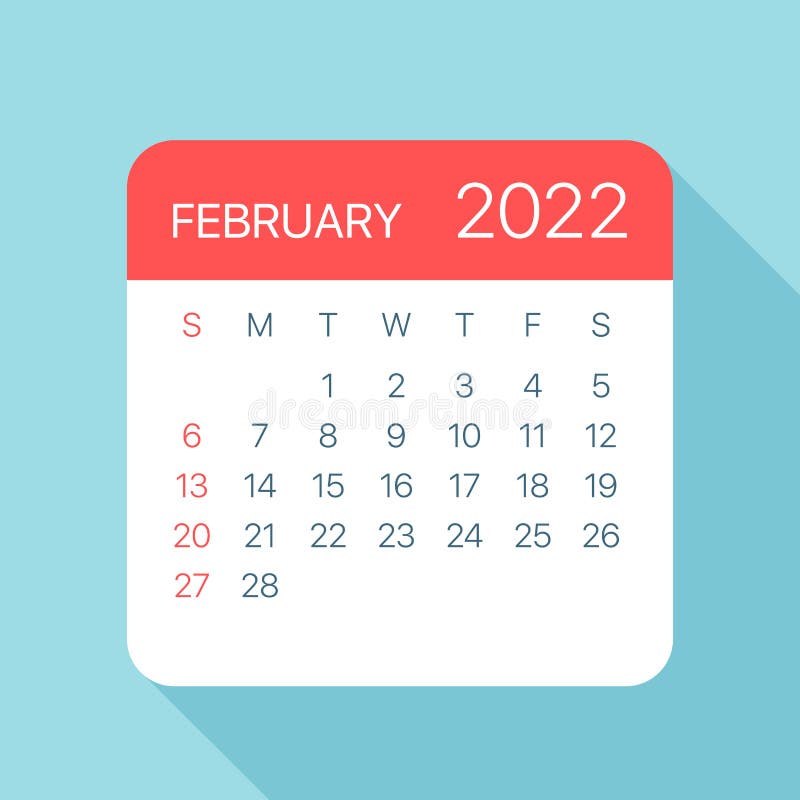 Ilustração do vetor foliar do calendário de fevereiro de 2022