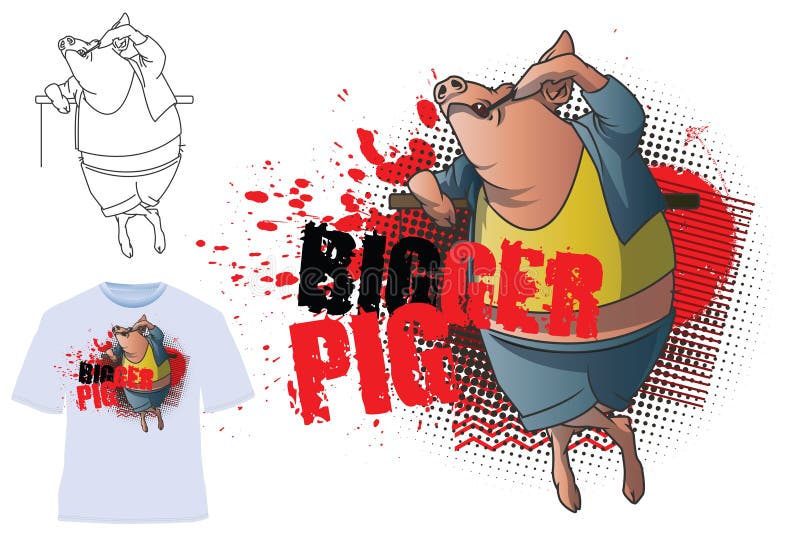 Ilustração do vetor T-shirt do molde Porco mais grande ilustração stock Ilustração do vetor T-shirt do molde Porco mais grande ilustração stock