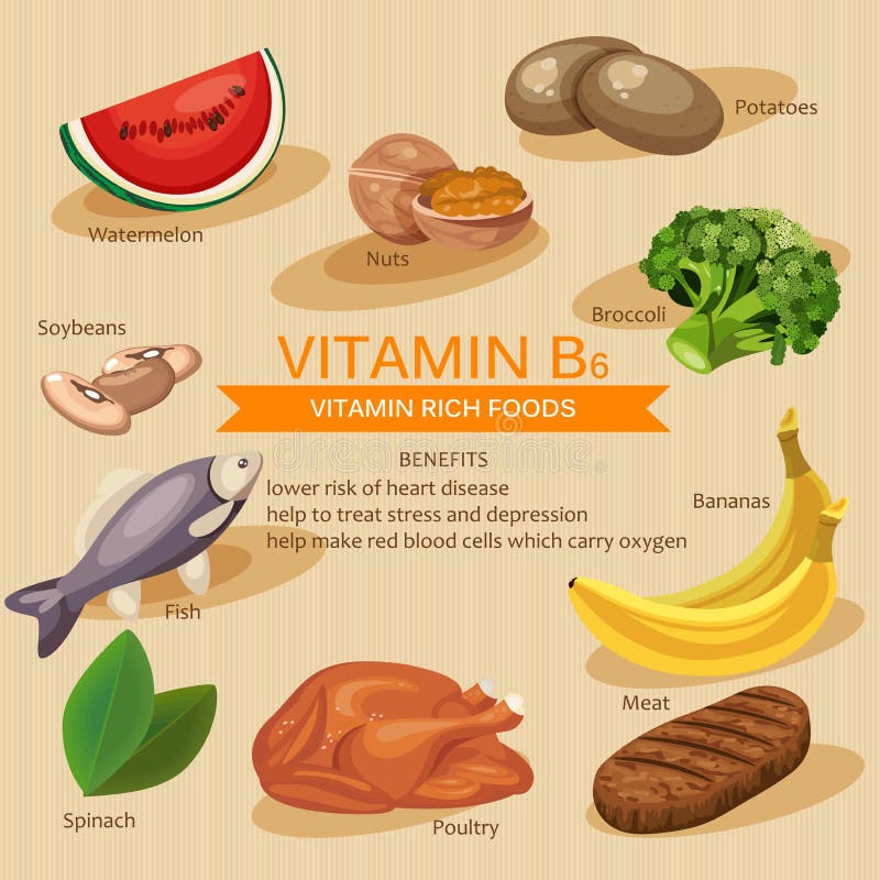 Ilustração dos alimentos das vitaminas e dos minerais Grupo do vetor de alimentos dos ricos da vitamina Vitamina b6 Bananas, espi ilustração do vetor Ilustração dos alimentos das vitaminas e dos minerais Grupo do vetor de alimentos dos ricos da vitamina Vitamina b6 Bananas, espi ilustração do vetor