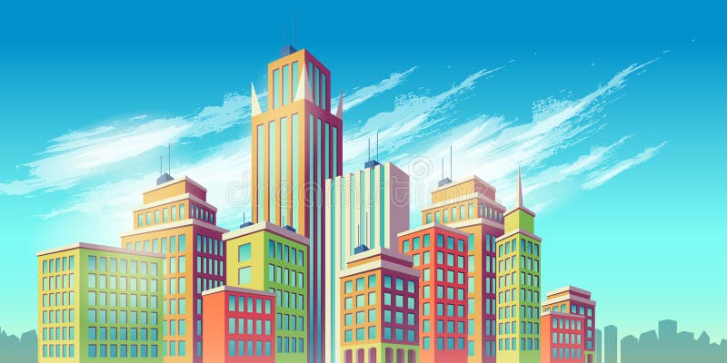 cartoon illustration, banner, urban background with modern big city buildings, skyscrapers, business centers. City landscape. cartoon illustration, banner, urban background with modern big city buildings, skyscrapers, business centers. City landscape.